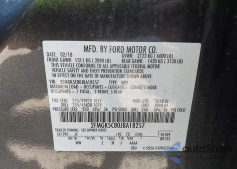2018 Ford Flex Sel from USA, damaged, VIN 2FMGK5C80JBA18257